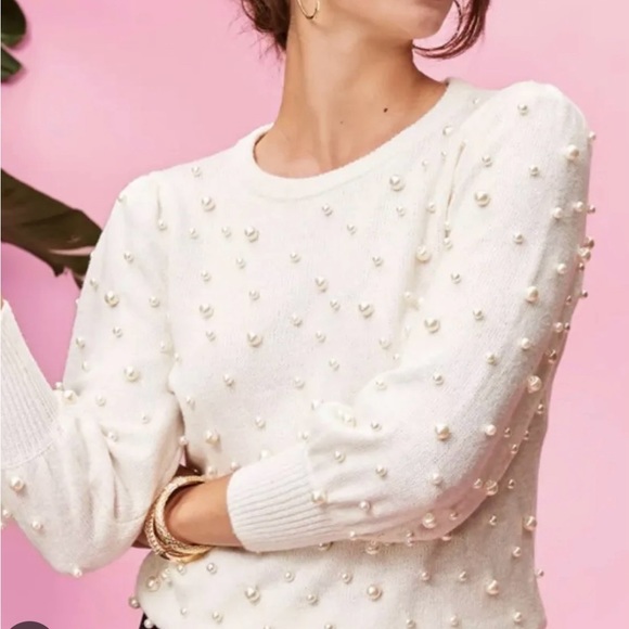 Lilly Pulitzer Ginny pearl sweater coconut size large nwt - Picture 2 of 6